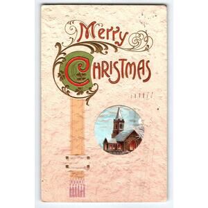 Vintage 1911 Embossed Merry Christmas Postcard with Church Scene